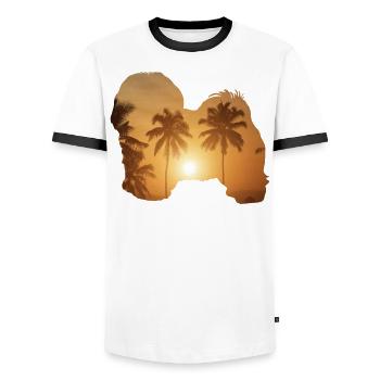 Sommerstrand - Havanese - Männer Kontrast-T-Shirt - Weiß/Schwarz - Vorne - AI Model Female 172 light (172cm) & AI Model Male 178 dark (178cm)
