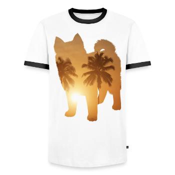 Sommerstrand - Pomsky - Männer Kontrast-T-Shirt - Weiß/Schwarz - Vorne - AI Model Female 172 light (172cm) & AI Model Male 178 dark (178cm)