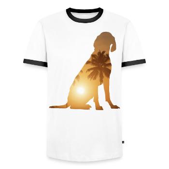 Sommerstrand - Vizsla - Männer Kontrast-T-Shirt - Weiß/Schwarz - Vorne - AI Model Female 172 light (172cm) & AI Model Male 178 dark (178cm)