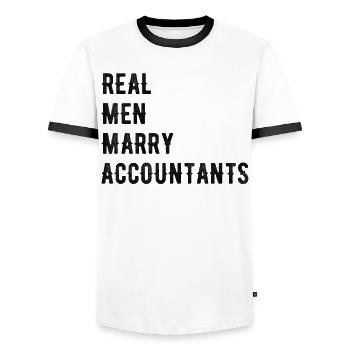 De vrais hommes épousent des comptables - T-shirt contrasté Homme - blanc/noir - Devant - AI Model Female 172 light (172cm) & AI Model Male 178 dark (178cm)