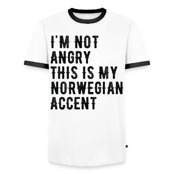 I'm not evil, my Norwegian accent - Men's Ringer Shirt - white/black - Front - AI Model Female 172 light (172cm) & AI Model Male 178 dark (178cm)
