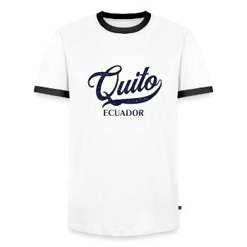 Retro Ecuador City - Vintage Quito - Men's Ringer Shirt - white/black - Front - AI Model Female 172 light (172cm) & AI Model Male 178 dark (178cm)