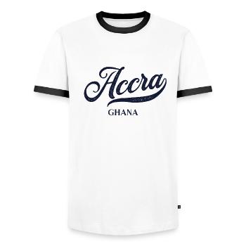 Retro Ghana City - Vintage Accra - Men's Ringer Shirt - white/black - Front - AI Model Female 172 light (172cm) & AI Model Male 178 dark (178cm)