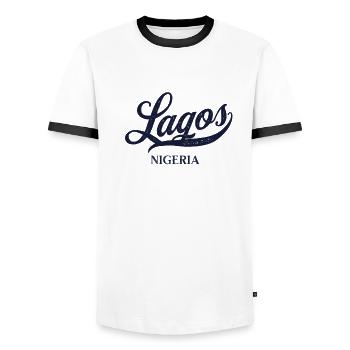 Retro Nigeria Stadt - Vintage Lagos - Männer Kontrast-T-Shirt - Weiß/Schwarz - Vorne - AI Model Female 172 light (172cm) & AI Model Male 178 dark (178cm)