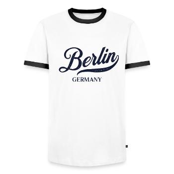 Retro Germany City - Vintage Berlin - Men's Ringer Shirt - white/black - Front - AI Model Female 172 light (172cm) & AI Model Male 178 dark (178cm)