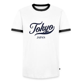 Retro Japan City - Vintage Tokyo - Men's Ringer Shirt - white/black - Front - AI Model Female 172 light (172cm) & AI Model Male 178 dark (178cm)
