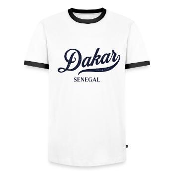 Retro Sénégal City - Vintage Dakar - T-shirt contrasté Homme - blanc/noir - Devant - AI Model Female 172 light (172cm) & AI Model Male 178 dark (178cm)