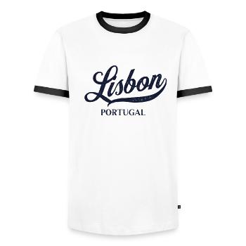 Retro Portugal City - Lisbonne Vintage - T-shirt contrasté Homme - blanc/noir - Devant - AI Model Female 172 light (172cm) & AI Model Male 178 dark (178cm)