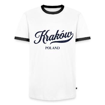 Retro Poland Stadt - Vintage Kraków - Männer Kontrast-T-Shirt - Weiß/Schwarz - Vorne - AI Model Female 172 light (172cm) & AI Model Male 178 dark (178cm)
