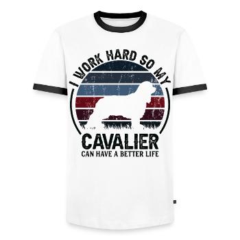 Travaillez dur - Retro Cavalier - T-shirt contrasté Homme - blanc/noir - Devant - AI Model Female 172 light (172cm) & AI Model Male 178 dark (178cm)