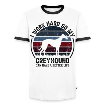 Hard work - Retro Greyhound - Men's Ringer Shirt - white/black - Front - AI Model Female 172 light (172cm) & AI Model Male 178 dark (178cm)