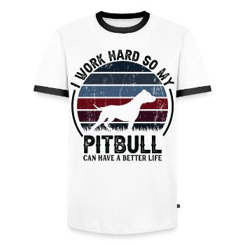 Travaillez dur - Retro Pitbull - T-shirt contrasté Homme - blanc/noir - Devant - AI Model Female 172 light (172cm) & AI Model Male 178 dark (178cm)