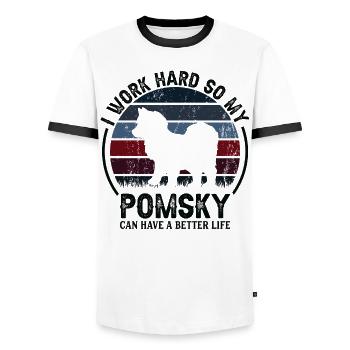 Travaillez dur - Retro Pomsky - T-shirt contrasté Homme - blanc/noir - Devant - AI Model Female 172 light (172cm) & AI Model Male 178 dark (178cm)