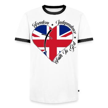 Liberté Foi en Dieu - Angleterre - T-shirt contrasté Homme - blanc/noir - Devant - AI Model Female 172 light (172cm) & AI Model Male 178 dark (178cm)