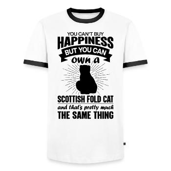 Peut acheter un chat Scottish Fold - T-shirt contrasté Homme - blanc/noir - Devant - AI Model Female 172 light (172cm) & AI Model Male 178 dark (178cm)