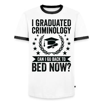 I Graduate Criminology - Men's Ringer Shirt - white/black - Front - AI Model Female 172 light (172cm) & AI Model Male 178 dark (178cm)