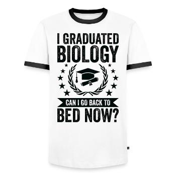 J’ai terminé la biologie - T-shirt contrasté Homme - blanc/noir - Devant - AI Model Female 172 light (172cm) & AI Model Male 178 dark (178cm)