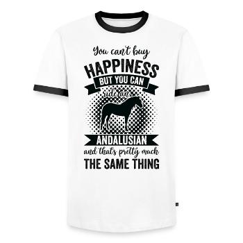 Horseback riding - Andalusian horse - Men's Ringer Shirt - white/black - Front - AI Model Female 172 light (172cm) & AI Model Male 178 dark (178cm)
