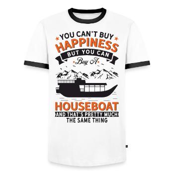 I can't buy happiness, but houseboat - Men's Ringer Shirt - white/black - Front - AI Model Female 172 light (172cm) & AI Model Male 178 dark (178cm)