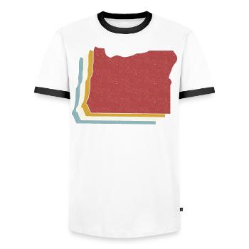 USA State - Vintage Map Oregon - Men's Ringer Shirt - white/black - Front - AI Model Female 172 light (172cm) & AI Model Male 178 dark (178cm)