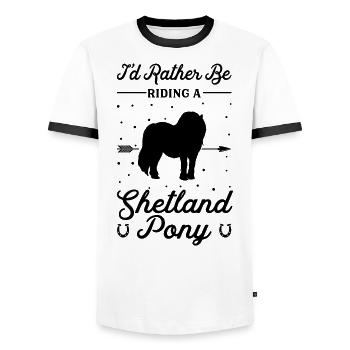 Chevaucher un poney Shetland - T-shirt contrasté Homme - blanc/noir - Devant - AI Model Female 172 light (172cm) & AI Model Male 178 dark (178cm)