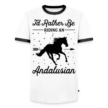 Monter à cheval andalou - T-shirt contrasté Homme - blanc/noir - Devant - AI Model Female 172 light (172cm) & AI Model Male 178 dark (178cm)