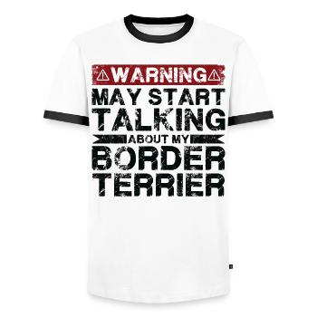 Speaking of Border Terriers - Men's Ringer Shirt - white/black - Front - AI Model Female 172 light (172cm) & AI Model Male 178 dark (178cm)