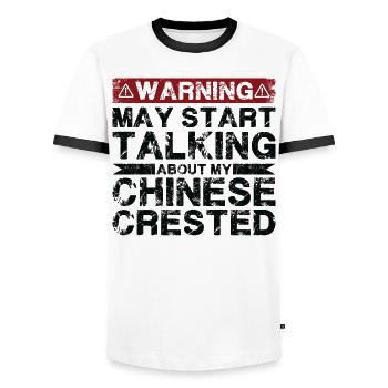 Speaking of Chinese Crested Dog - Men's Ringer Shirt - white/black - Front - AI Model Female 172 light (172cm) & AI Model Male 178 dark (178cm)