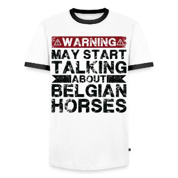 En parlant de cheval belge - T-shirt contrasté Homme - blanc/noir - Devant - AI Model Female 172 light (172cm) & AI Model Male 178 dark (178cm)