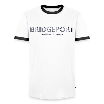 Coordonnées de la ville des États-Unis - Bridgeport - T-shirt contrasté Homme - blanc/noir - Devant - AI Model Female 172 light (172cm) & AI Model Male 178 dark (178cm)