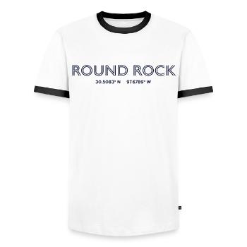 Coordonnées de la ville des États-Unis - Round Rock - T-shirt contrasté Homme - blanc/noir - Devant - AI Model Female 172 light (172cm) & AI Model Male 178 dark (178cm)