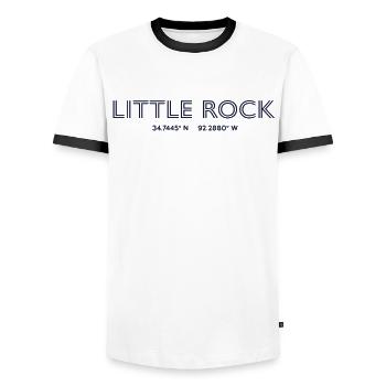 USA City Coordinates - Little Rock - Men's Ringer Shirt - white/black - Front - AI Model Female 172 light (172cm) & AI Model Male 178 dark (178cm)