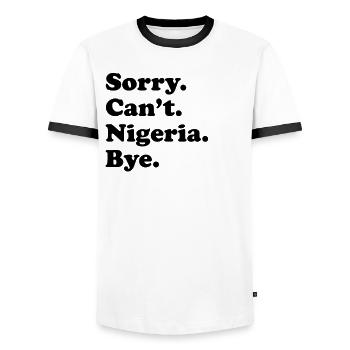 Tut Mir Leid, Can't Bye - Nigeria - Männer Kontrast-T-Shirt - Weiß/Schwarz - Vorne - AI Model Female 172 light (172cm) & AI Model Male 178 dark (178cm)