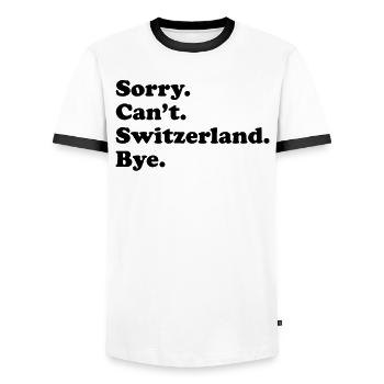 Sorry Can't Bye - Schweiz - Männer Kontrast-T-Shirt - Weiß/Schwarz - Vorne - AI Model Female 172 light (172cm) & AI Model Male 178 dark (178cm)