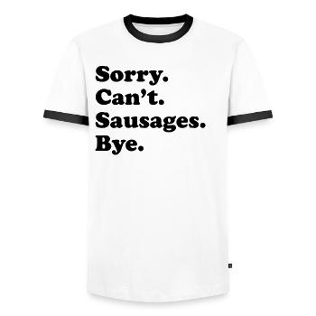 Désolé, je ne peux pas dire au revoir - saucisse - T-shirt contrasté Homme - blanc/noir - Devant - AI Model Female 172 light (172cm) & AI Model Male 178 dark (178cm)