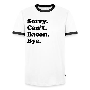 Sorry, can't say goodbye - bacon - Men's Ringer Shirt - white/black - Front - AI Model Female 172 light (172cm) & AI Model Male 178 dark (178cm)