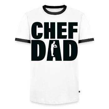 Job - Chefvater - Men's Ringer Shirt - white/black - Front - AI Model Female 172 light (172cm) & AI Model Male 178 dark (178cm)