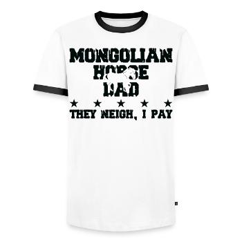Pferdes Vater - Mongolisches Pferd - Männer Kontrast-T-Shirt - Weiß/Schwarz - Vorne - AI Model Female 172 light (172cm) & AI Model Male 178 dark (178cm)