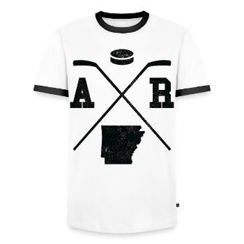 AR USA - Eishockeyspieler Arkansas - Männer Kontrast-T-Shirt - Weiß/Schwarz - Vorne - AI Model Female 172 light (172cm) & AI Model Male 178 dark (178cm)