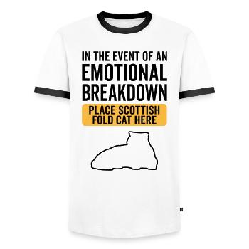 Emotional - Schottische Faltkatze - Männer Kontrast-T-Shirt - Weiß/Schwarz - Vorne - AI Model Female 172 light (172cm) & AI Model Male 178 dark (178cm)