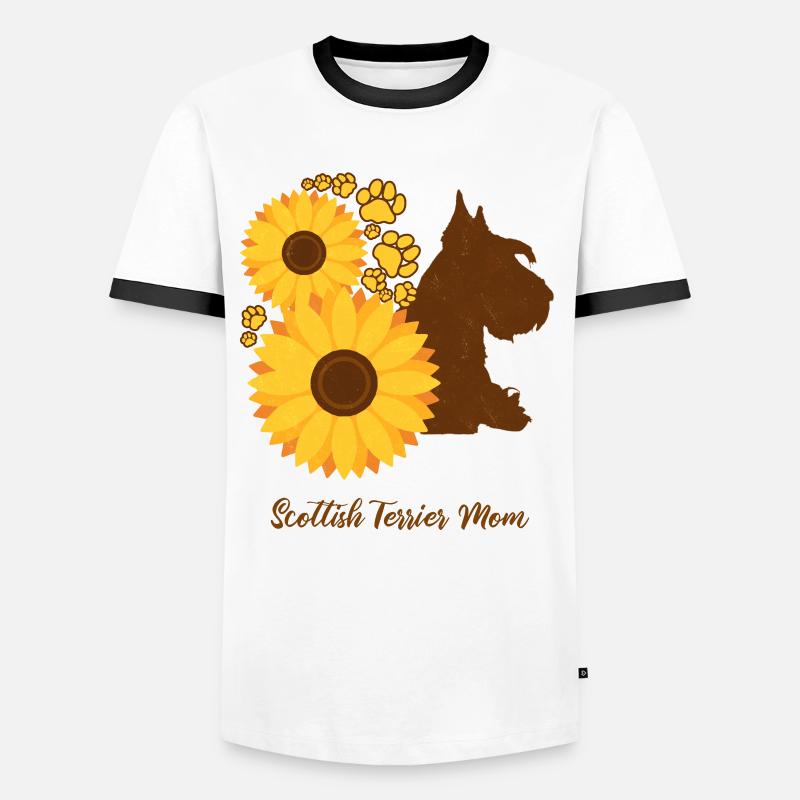 Sonnenblumenmutter - Schottischer Terrier - Männer Kontrast-T-Shirt - Weiß/Schwarz