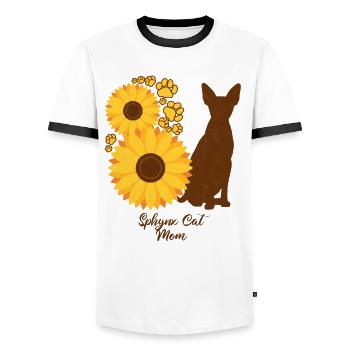 Mère tournesol - Chat Sphynx - T-shirt contrasté Homme - blanc/noir - Devant - AI Model Female 172 light (172cm) & AI Model Male 178 dark (178cm)