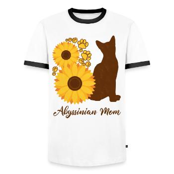 Mère Tournesol - Chat Abyssin - T-shirt contrasté Homme - blanc/noir - Devant - AI Model Female 172 light (172cm) & AI Model Male 178 dark (178cm)