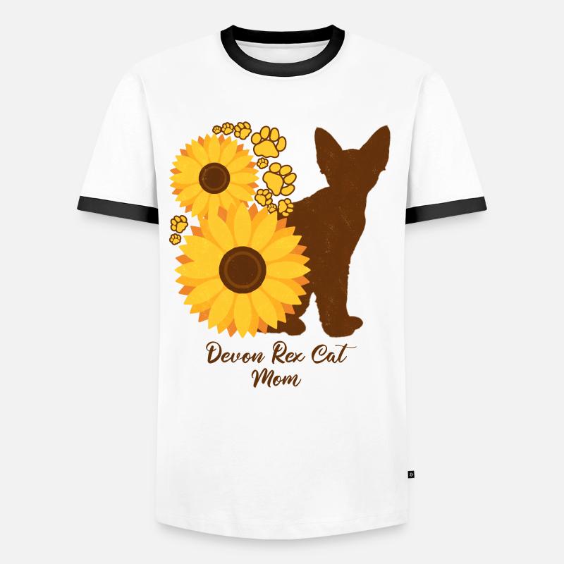 Sonnenblumenmutter - Devon Rex Cat - Männer Kontrast-T-Shirt - Weiß/Schwarz