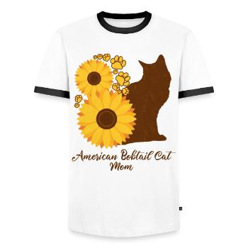 Sunflower Mom - American Bobtail Cat - Men's Ringer Shirt - white/black - Front - AI Model Female 172 light (172cm) & AI Model Male 178 dark (178cm)