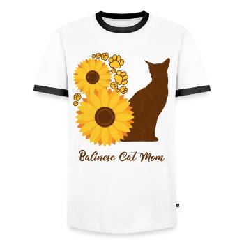 Mère Tournesol - Chat balinais - T-shirt contrasté Homme - blanc/noir - Devant - AI Model Female 172 light (172cm) & AI Model Male 178 dark (178cm)