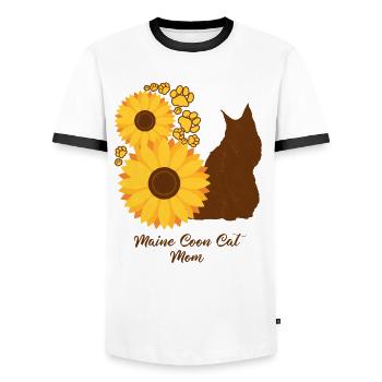 Sunflower Mother - Maine Coon Cat - Men's Ringer Shirt - white/black - Front - AI Model Female 172 light (172cm) & AI Model Male 178 dark (178cm)