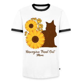 Sonnenblumenmutter - Norwegische Waldkatze - Männer Kontrast-T-Shirt - Weiß/Schwarz - Vorne - AI Model Female 172 light (172cm) & AI Model Male 178 dark (178cm)