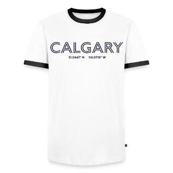 Coordonnées de la ville de Canada - Calgary - T-shirt contrasté Homme - blanc/noir - Devant - AI Model Female 172 light (172cm) & AI Model Male 178 dark (178cm)