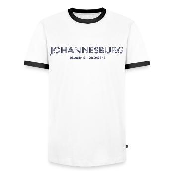 Coordonnées ville Afrique du Sud - Johannesburg - T-shirt contrasté Homme - blanc/noir - Devant - AI Model Female 172 light (172cm) & AI Model Male 178 dark (178cm)